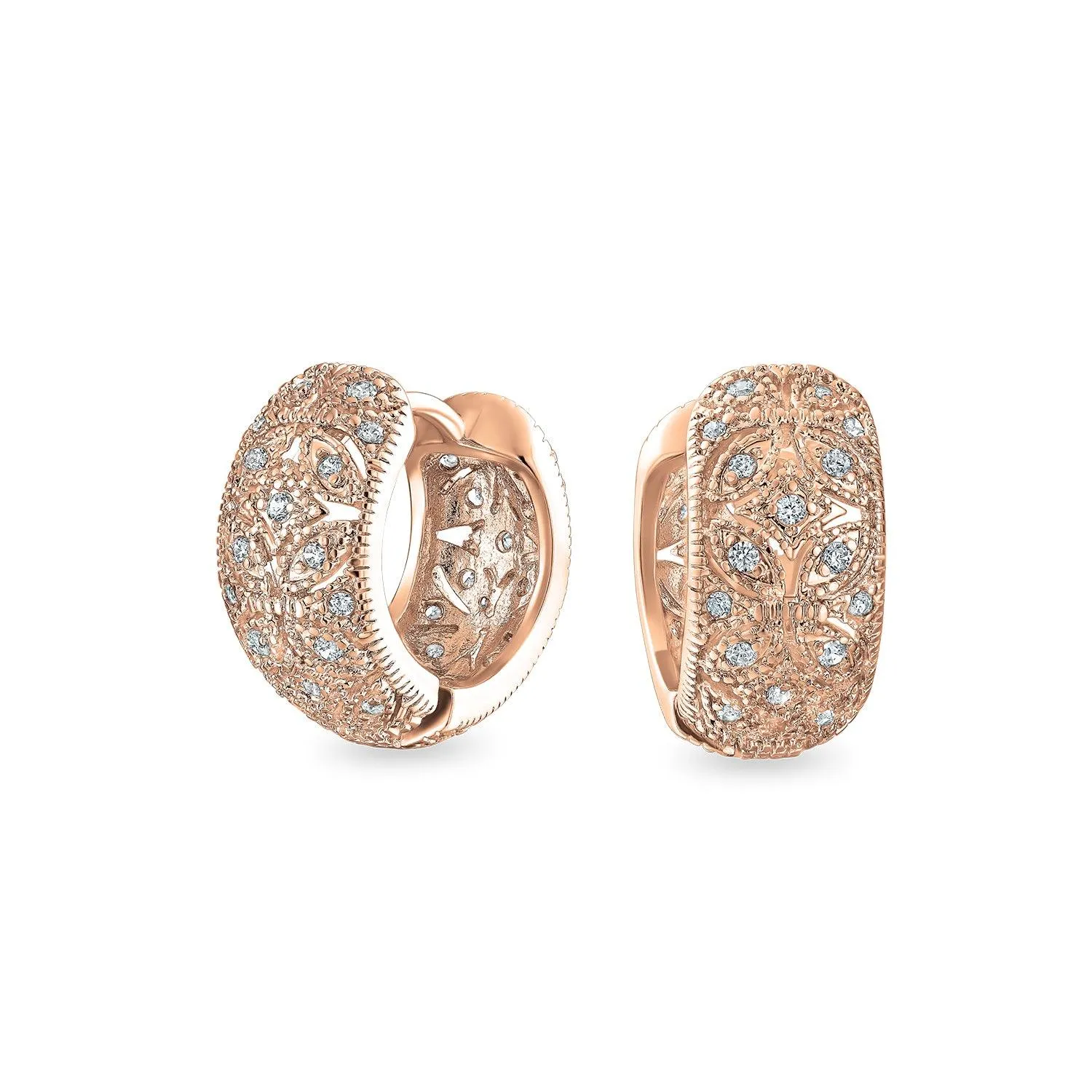 Bridal Pave CZ Rectangle Criss Cross Huggie Hoop Earrings Gold Silver Plated