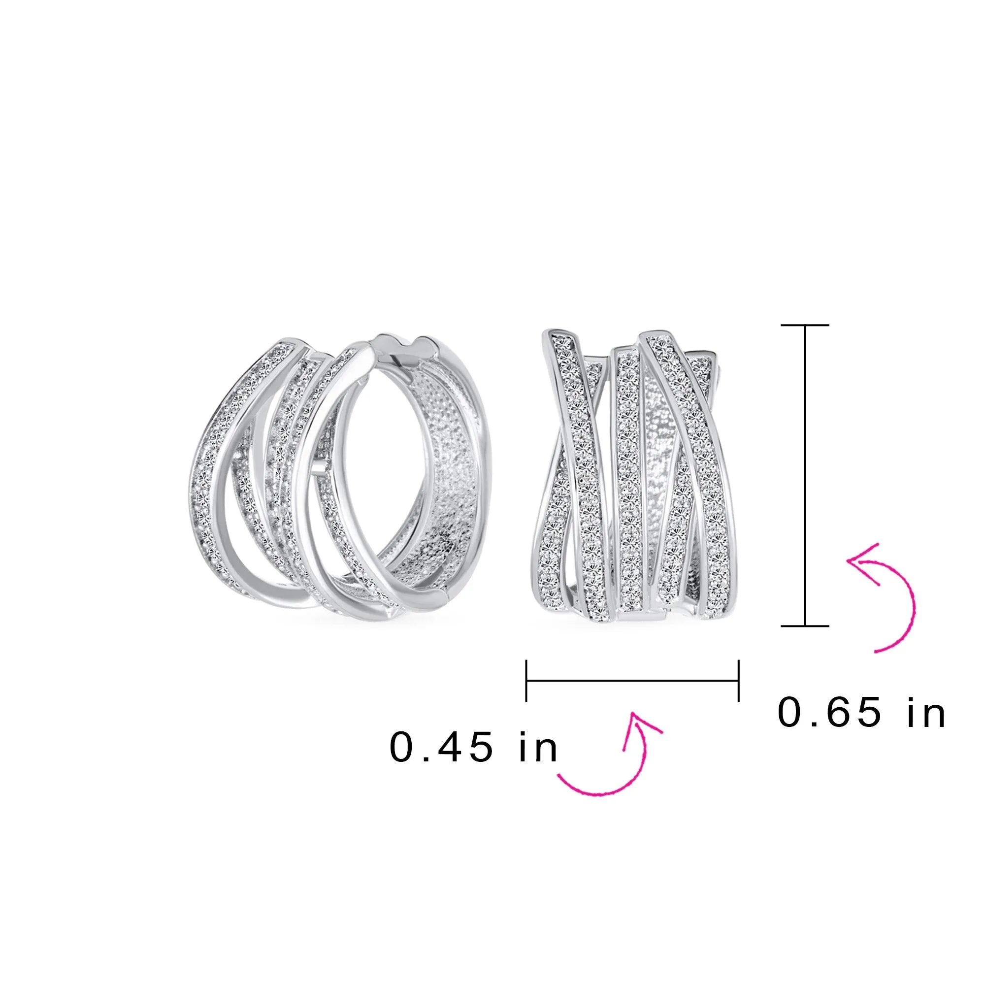 Bridal Pave CZ Rectangle Criss Cross Huggie Hoop Earrings Gold Silver Plated