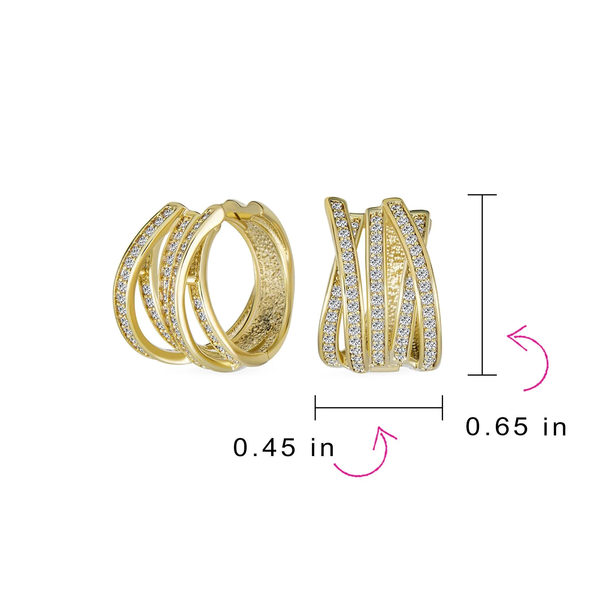 Bridal Pave CZ Rectangle Criss Cross Huggie Hoop Earrings Gold Silver Plated