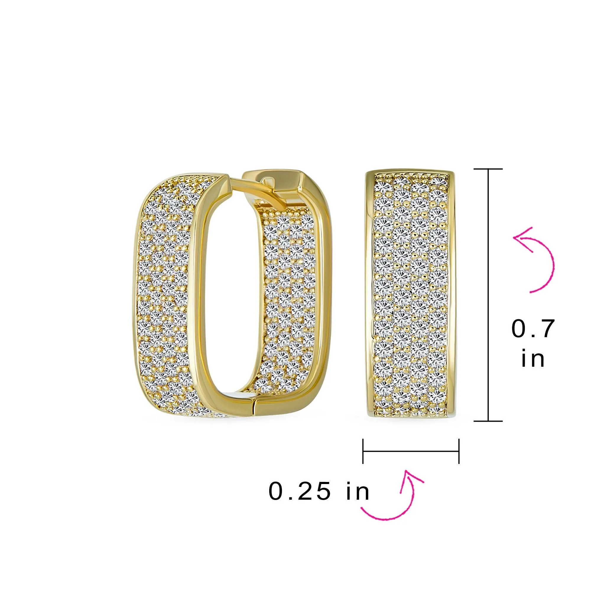 Bridal Pave CZ Rectangle Criss Cross Huggie Hoop Earrings Gold Silver Plated