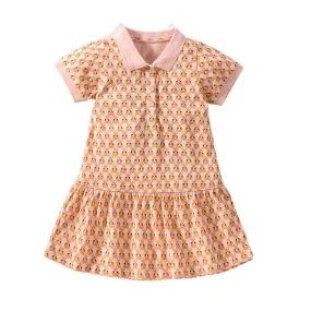 Bunnies Pattern  Pink Short Sleeve Girls Summer Dress