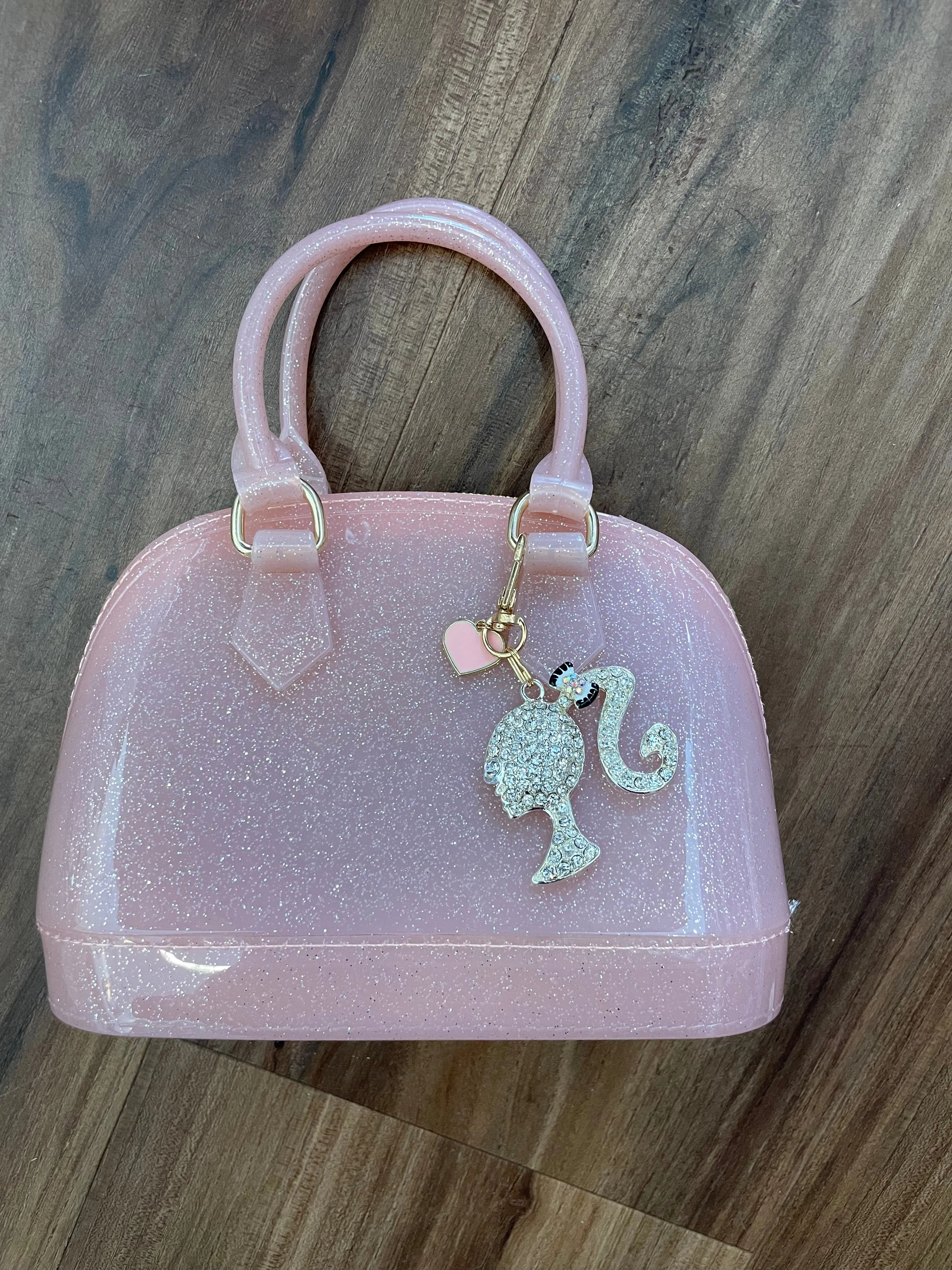 Cate Light pink Sparkle Purse w/Ponytail Girl Charm