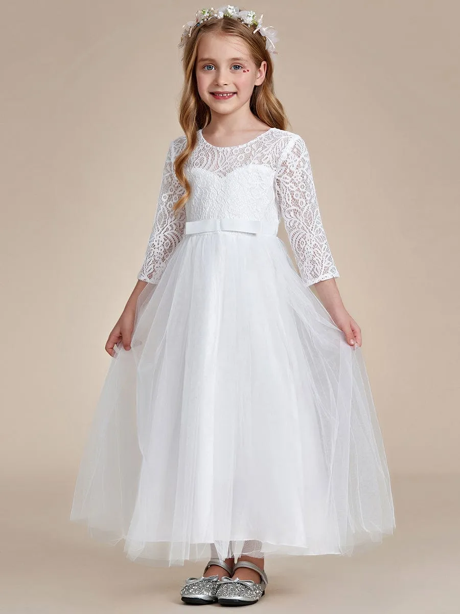 Charming Bow Lace Flower Girl Dress with Long Sleeves