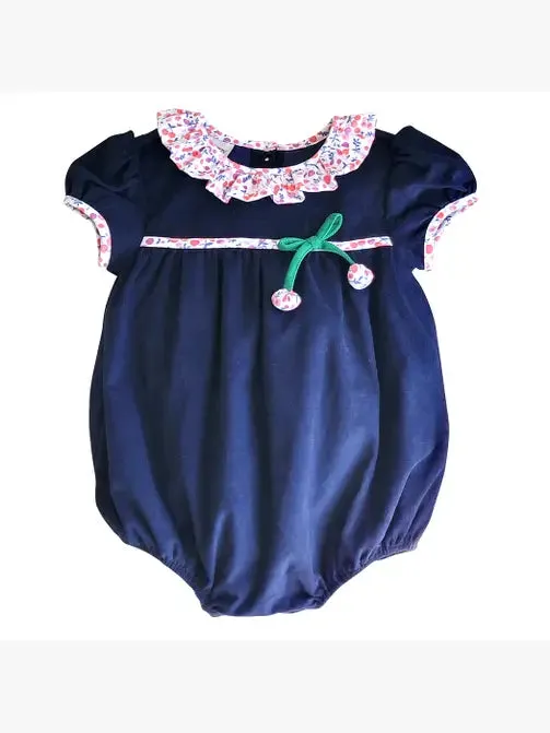 Cherries Collection. Two piece girl's blue corduroy diaper