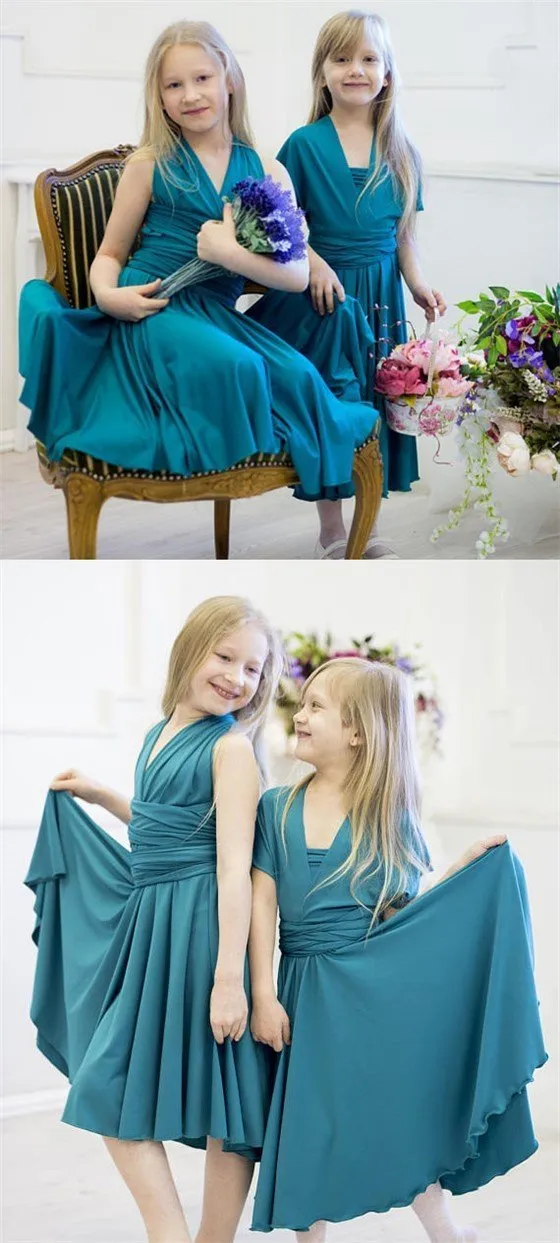 Convertible Teal Jersey Cheap Flower Girl Dresses, Junior Bridesmaid Dresses,  FGY0109