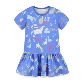 COOL BLUE UNICORN PRINTED DRESS