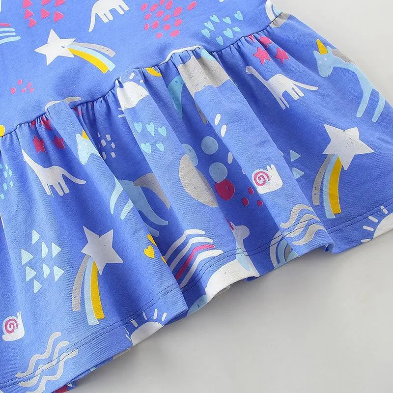 COOL BLUE UNICORN PRINTED DRESS