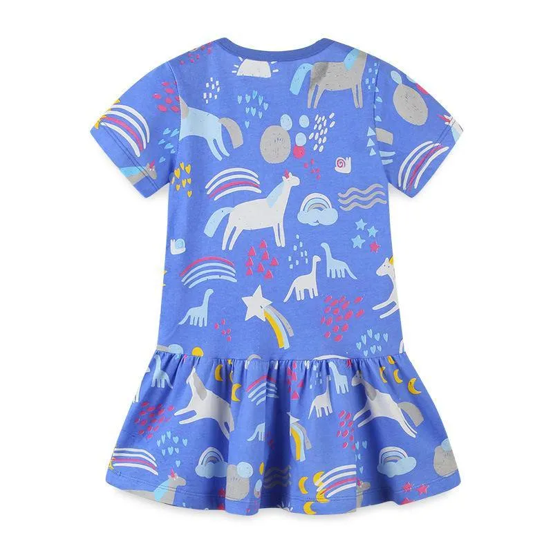 COOL BLUE UNICORN PRINTED DRESS