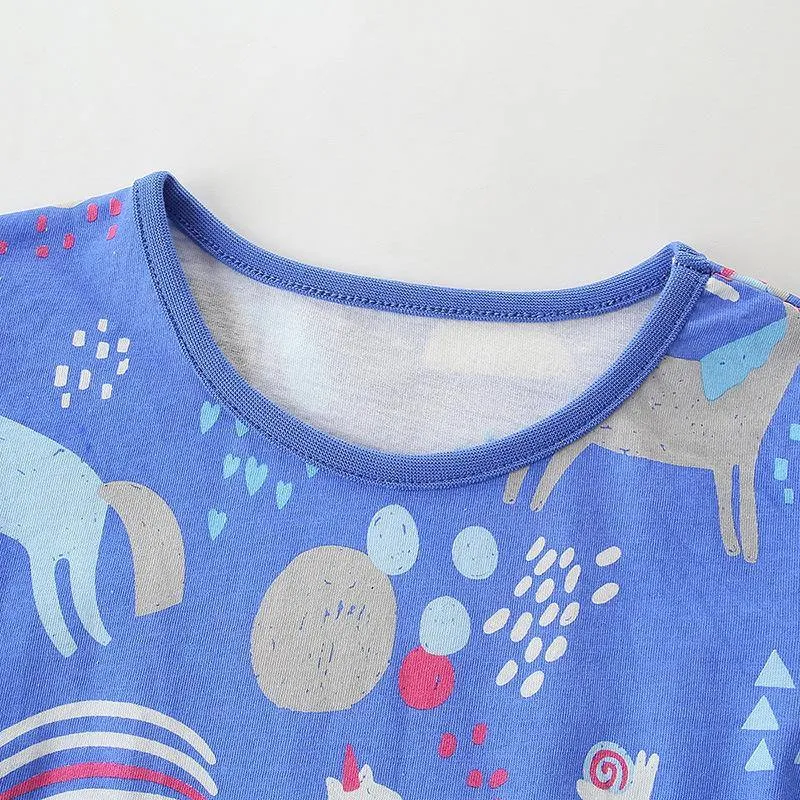 COOL BLUE UNICORN PRINTED DRESS