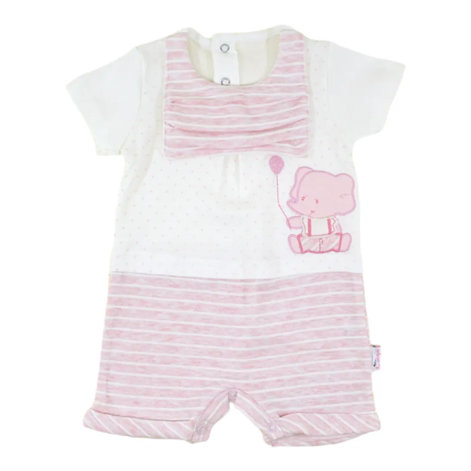 Cotton Romper With Applique Details - Girl Elephant