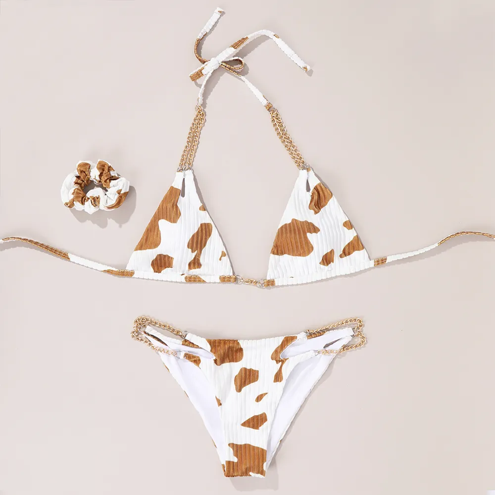 Cow Print Chain Halter Bikini