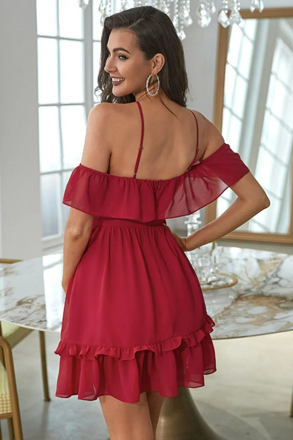 Crisscross Decorative Button Frill Trim Dress