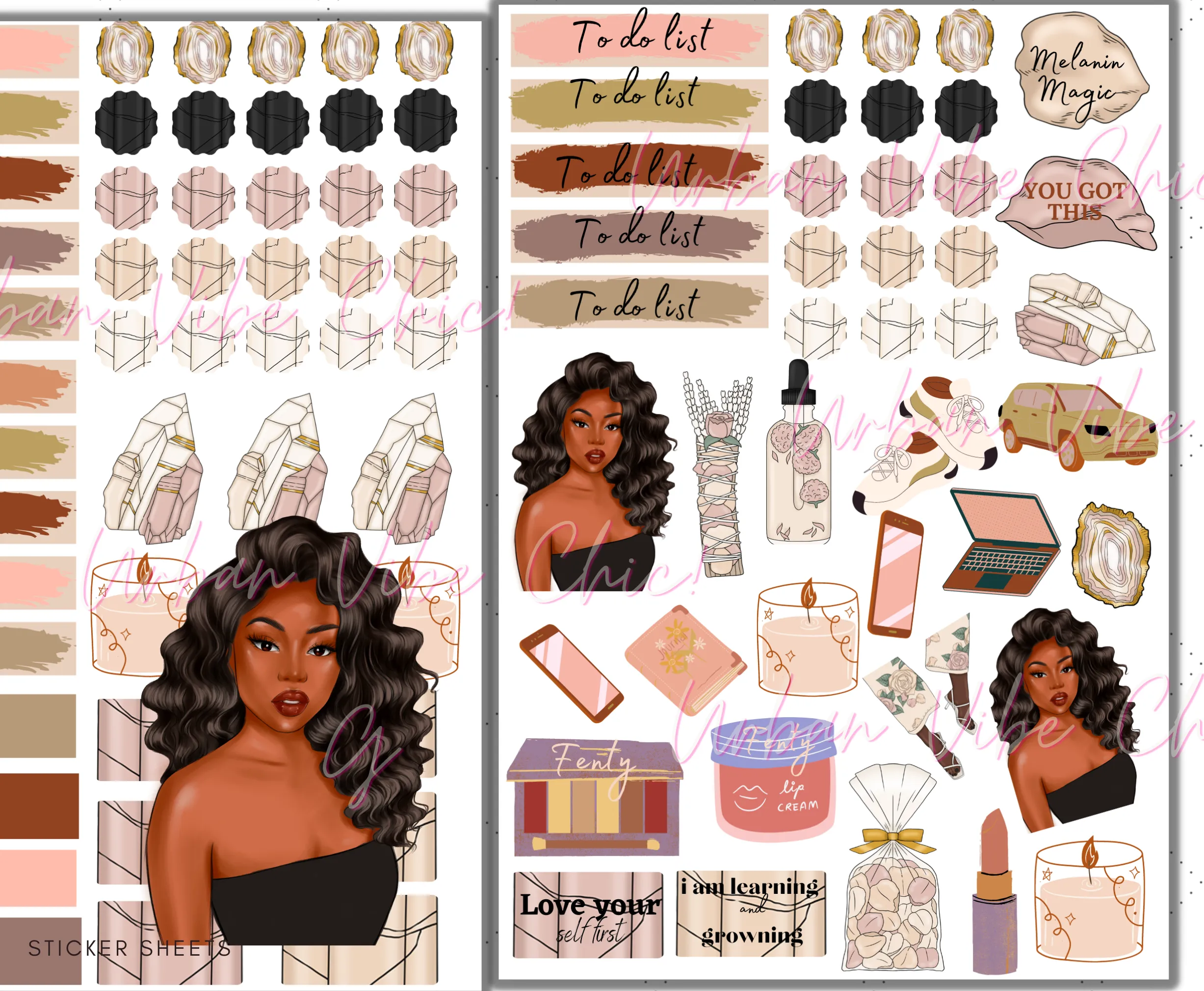 Crystals Full Sheet - Black Girl Planner Stickers