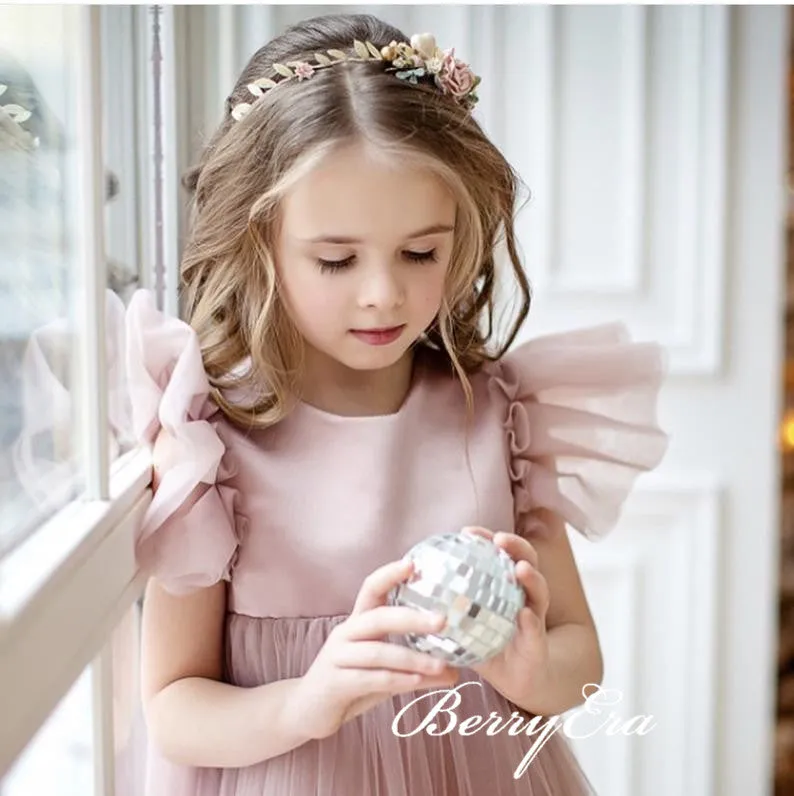 Cute Cap Sleeves Blush Tulle Lovely Flower Girl Dresses