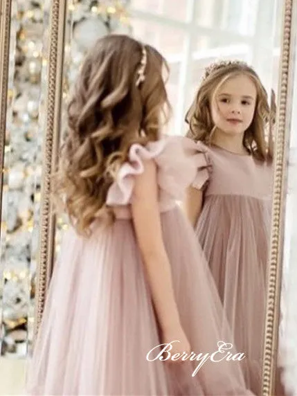 Cute Cap Sleeves Blush Tulle Lovely Flower Girl Dresses