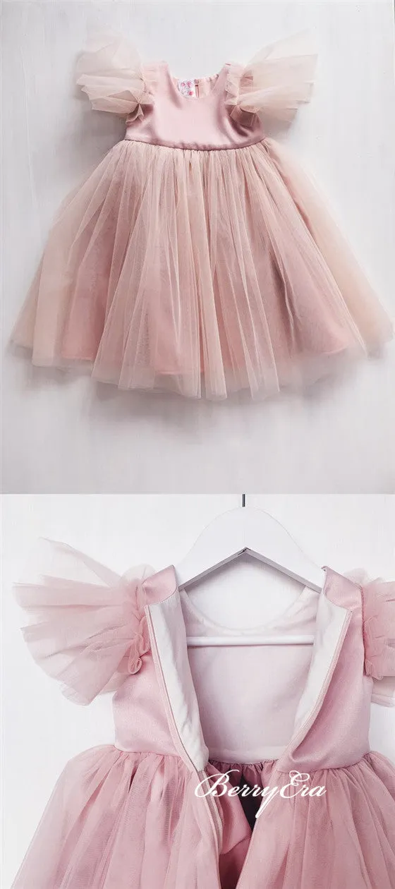 Cute Cap Sleeves Blush Tulle Lovely Flower Girl Dresses