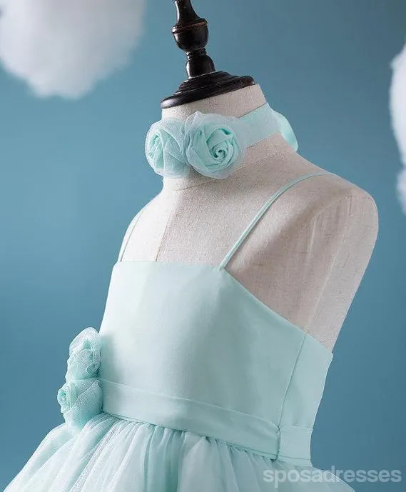 Cute Tiffany Blue Spaghetti Tulle Satin Flower Girl Dresses, Cheap Popular Little Girl Dresses, FG050