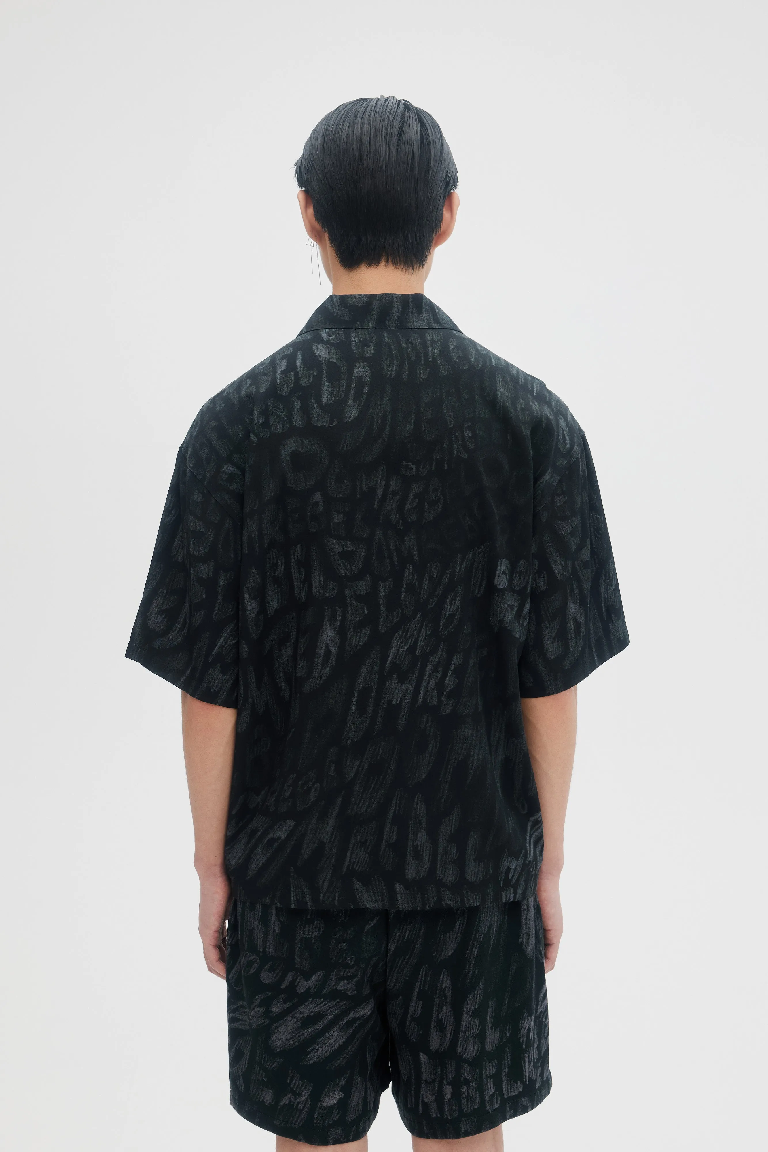 DOMREBEL Waves Camp Collar Shirt- Black