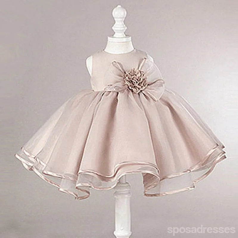 Dusty Pink Satin Tulle Zip Up Flower Girl Dresses, Lovely Little Girl Dresses with Flower Bow, FG030