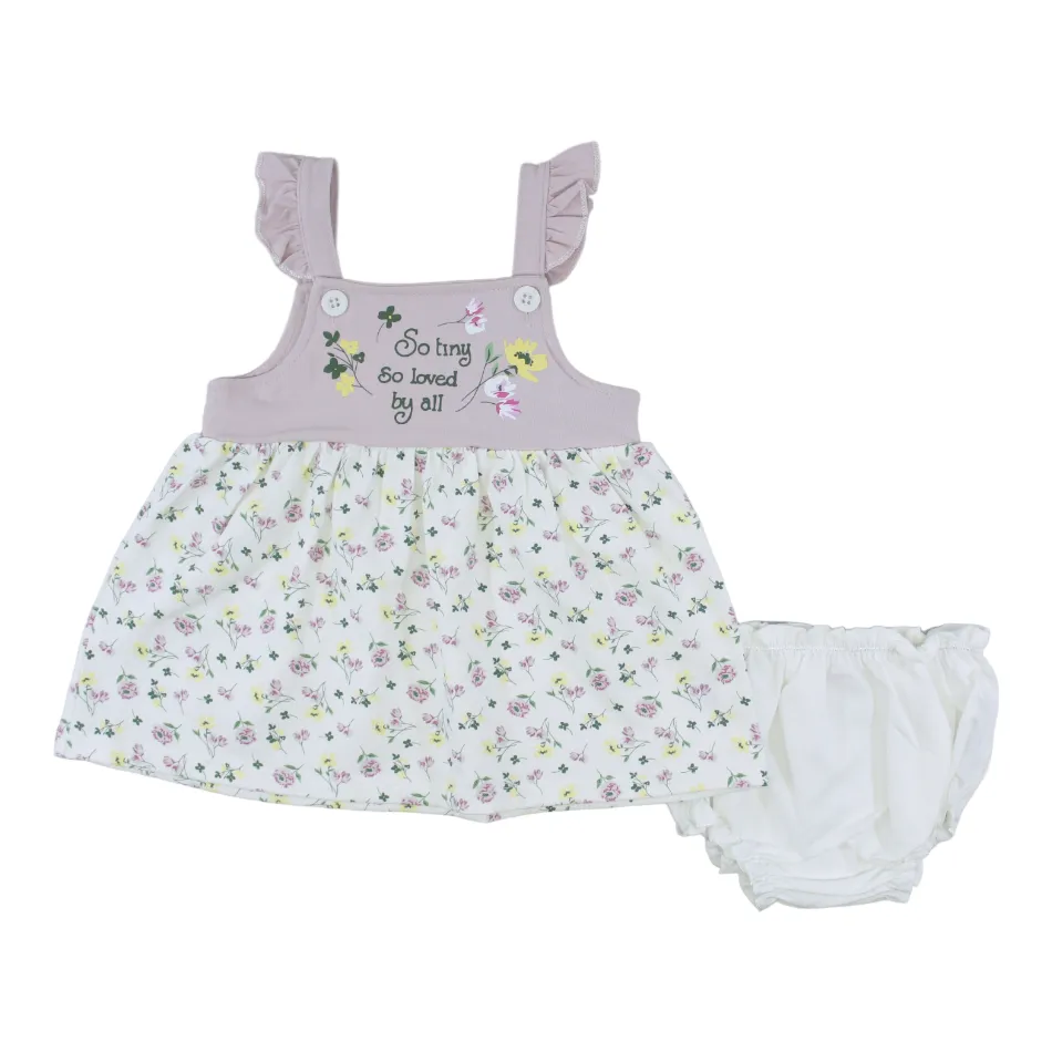 Elegant Kids Flutter Sleeves Dress With Floral Skirt & Diaper Cover - So Tiny So Loved By All