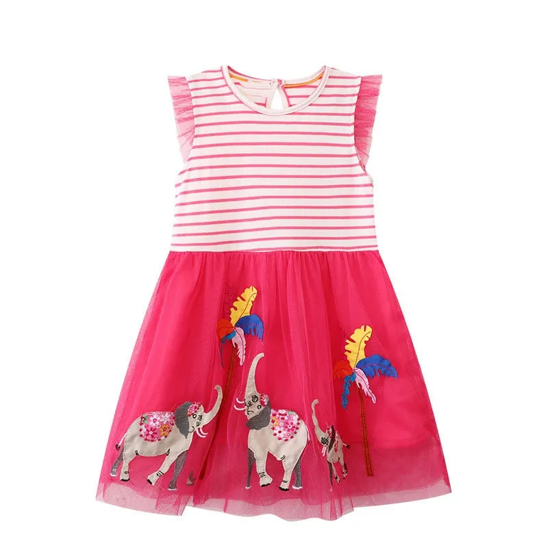 Elephant Pattern Girls Sleeveless Summer Tutu Dress