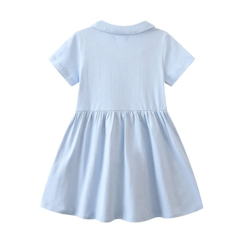 Flowers embroidered Short Sleeve Girls Summer Tutu Dress