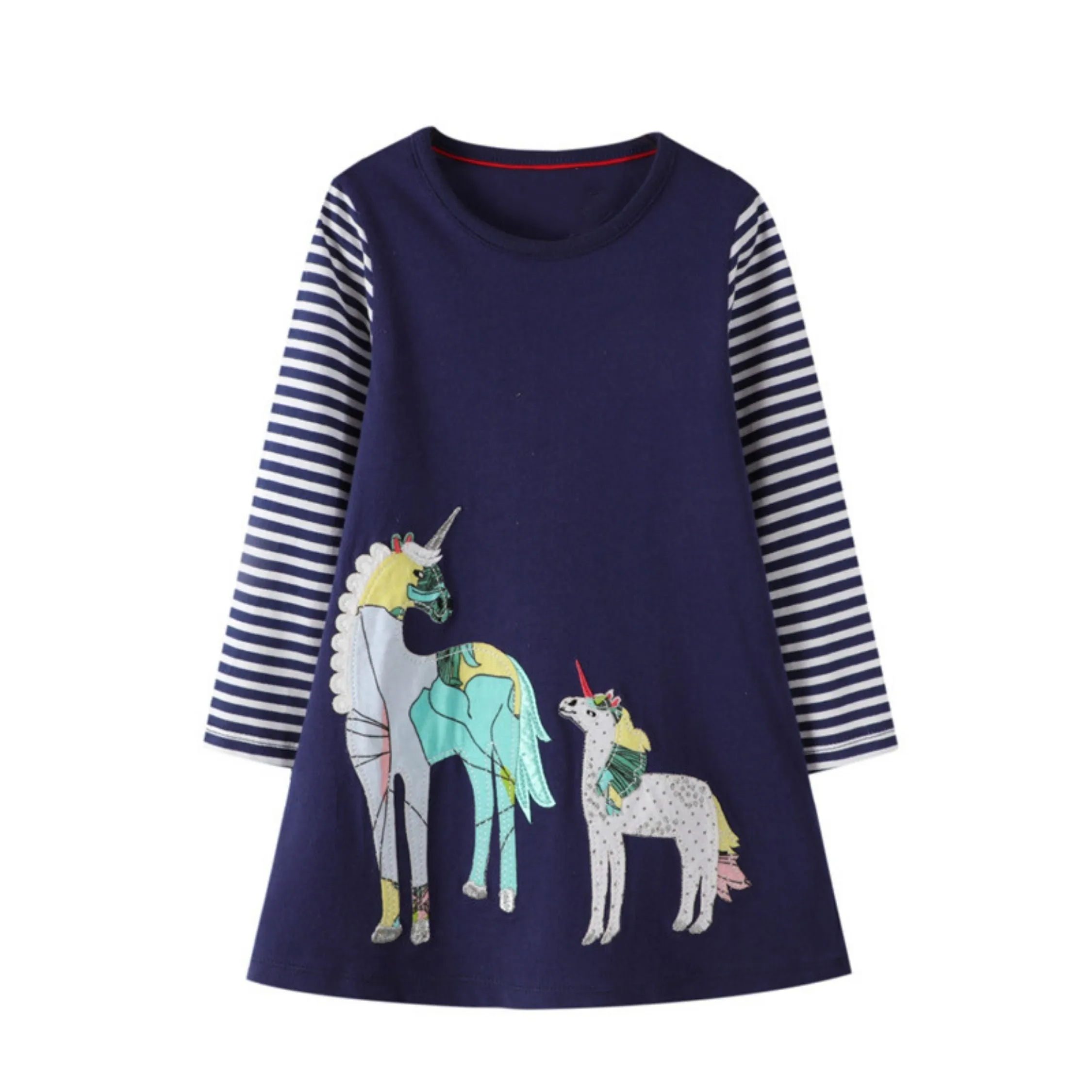 Full Sleeve Beautiful Unicorn Pattern  Girls Dress, Blue