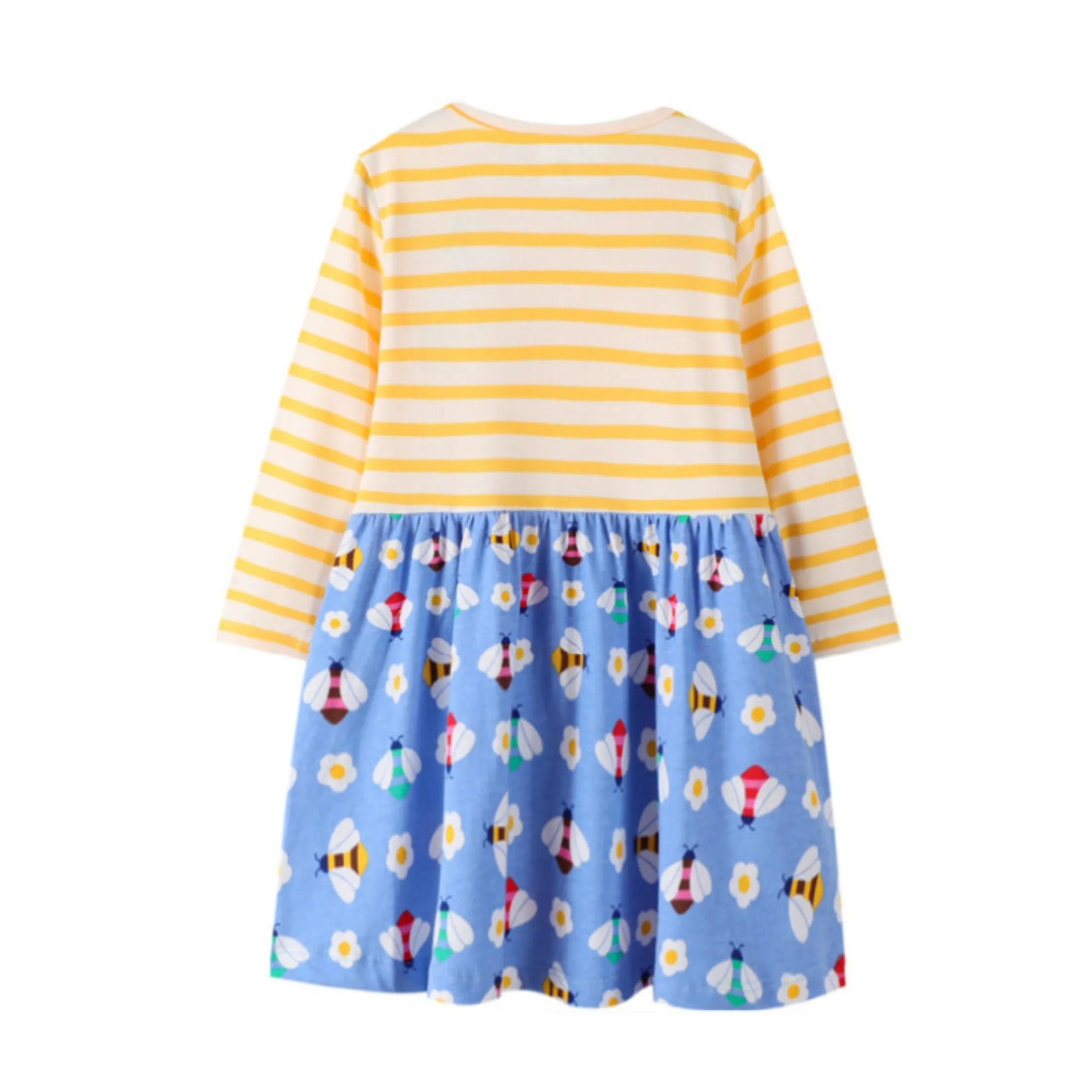 Full Sleeve Bees Pattern  Girls Dress, Yellow