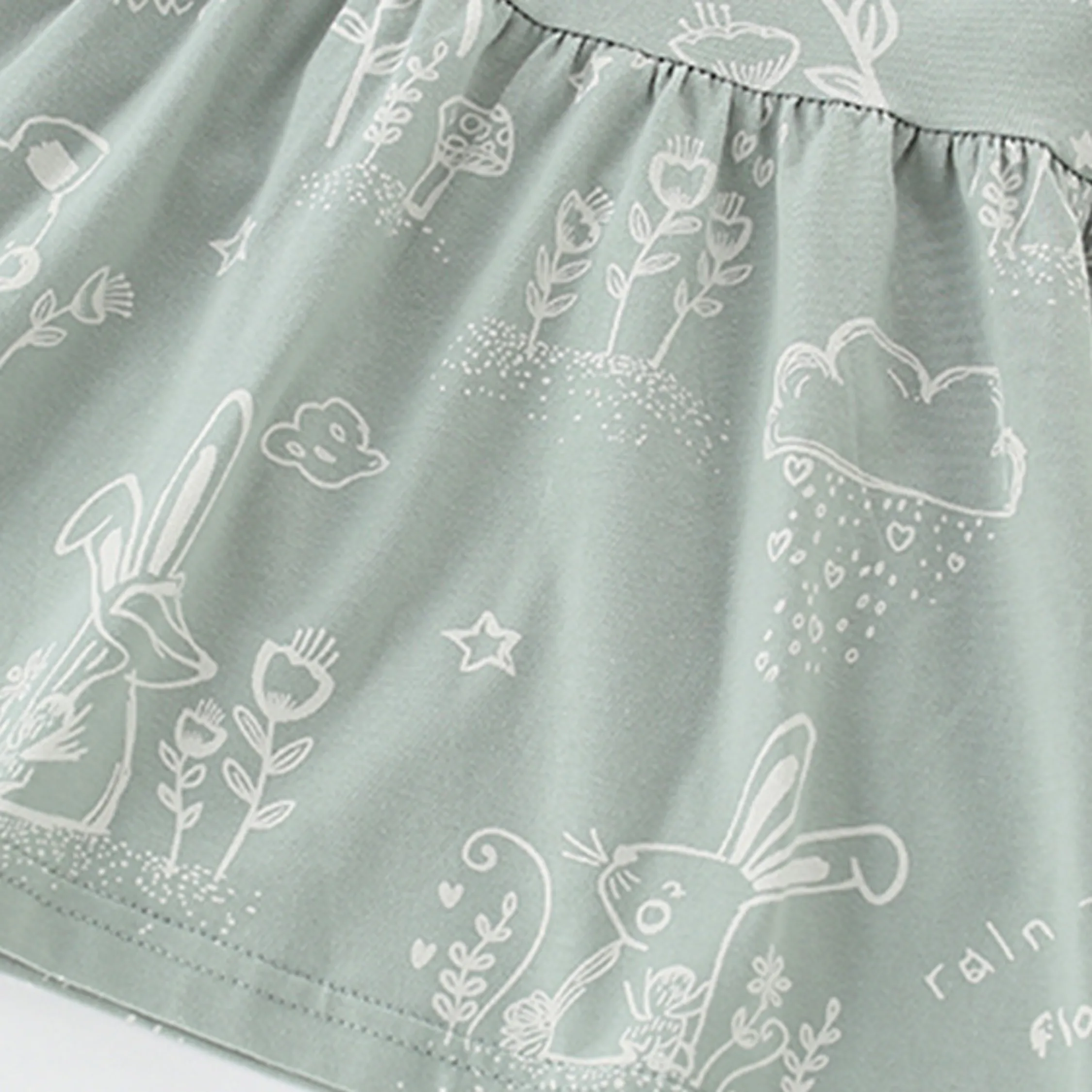 Full Sleeve Bunnies Print Theme Girls Dress, Grey