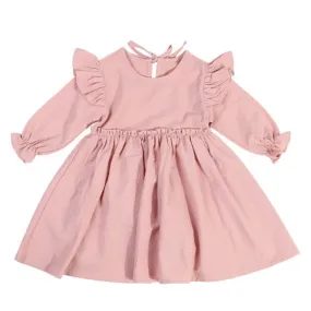 Full Sleeve Plain Ruffle Pattern Girls Dress, Multicolour