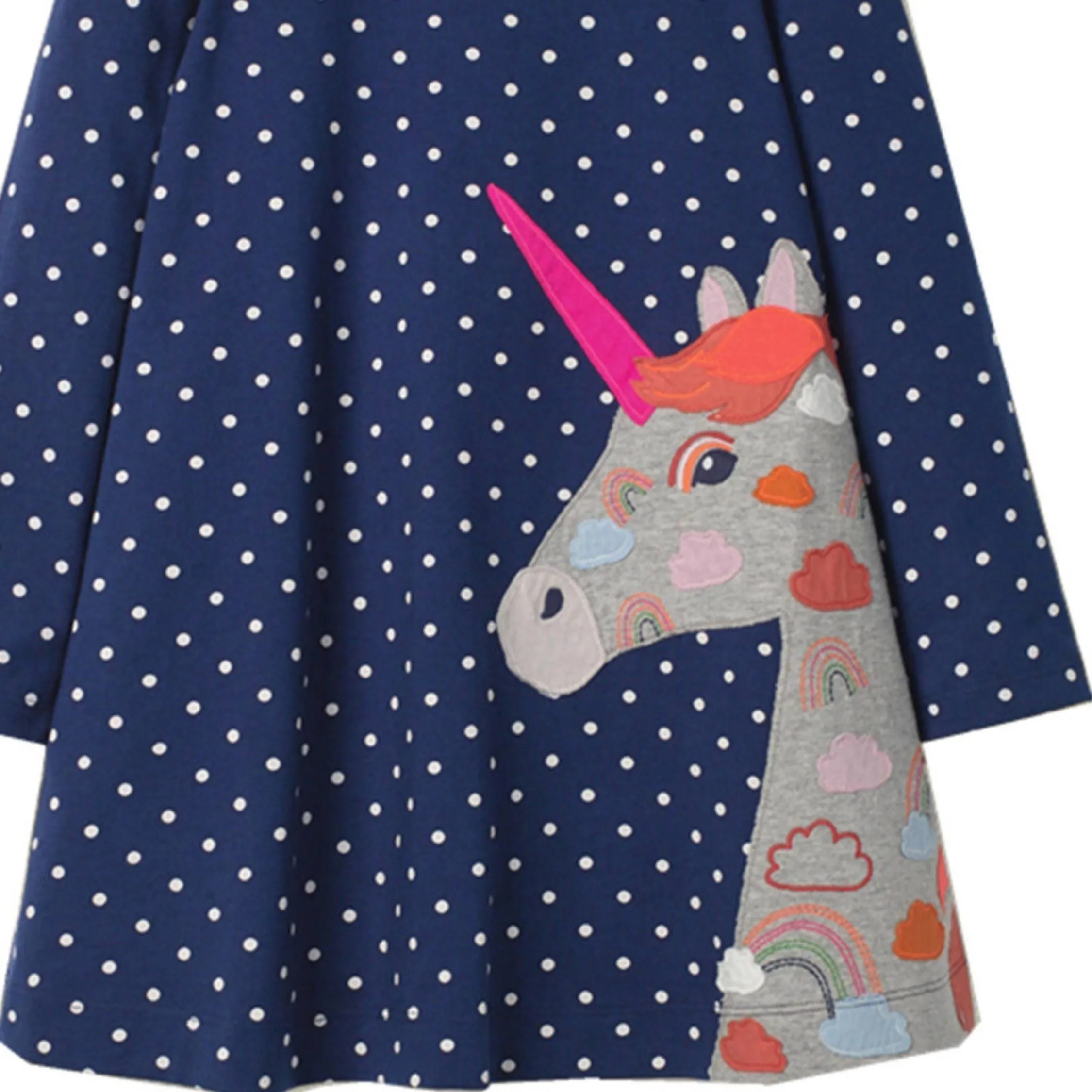 Full Sleeve Unicorn Star Pattern  Girls Dress, Blue