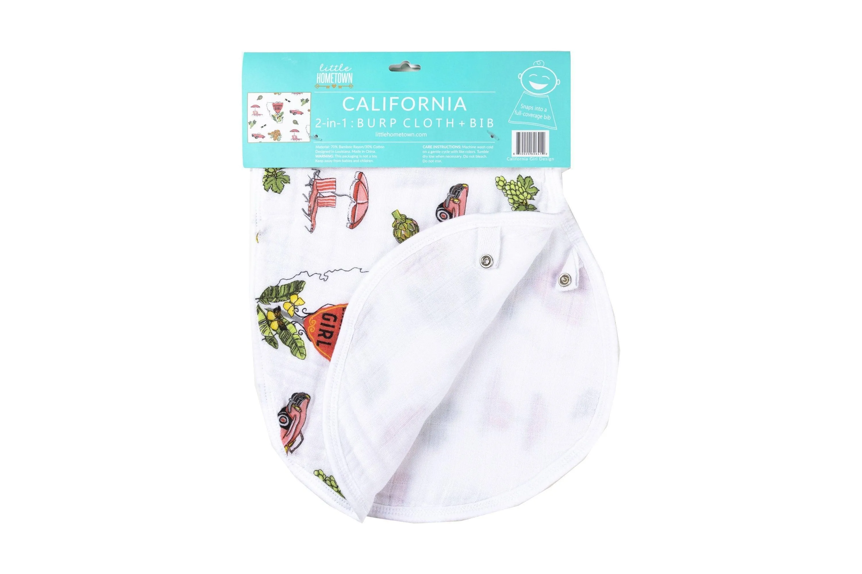 Gift Set: California Girl Muslin Swaddle Blanket and Burp Cloth/Bib Combo