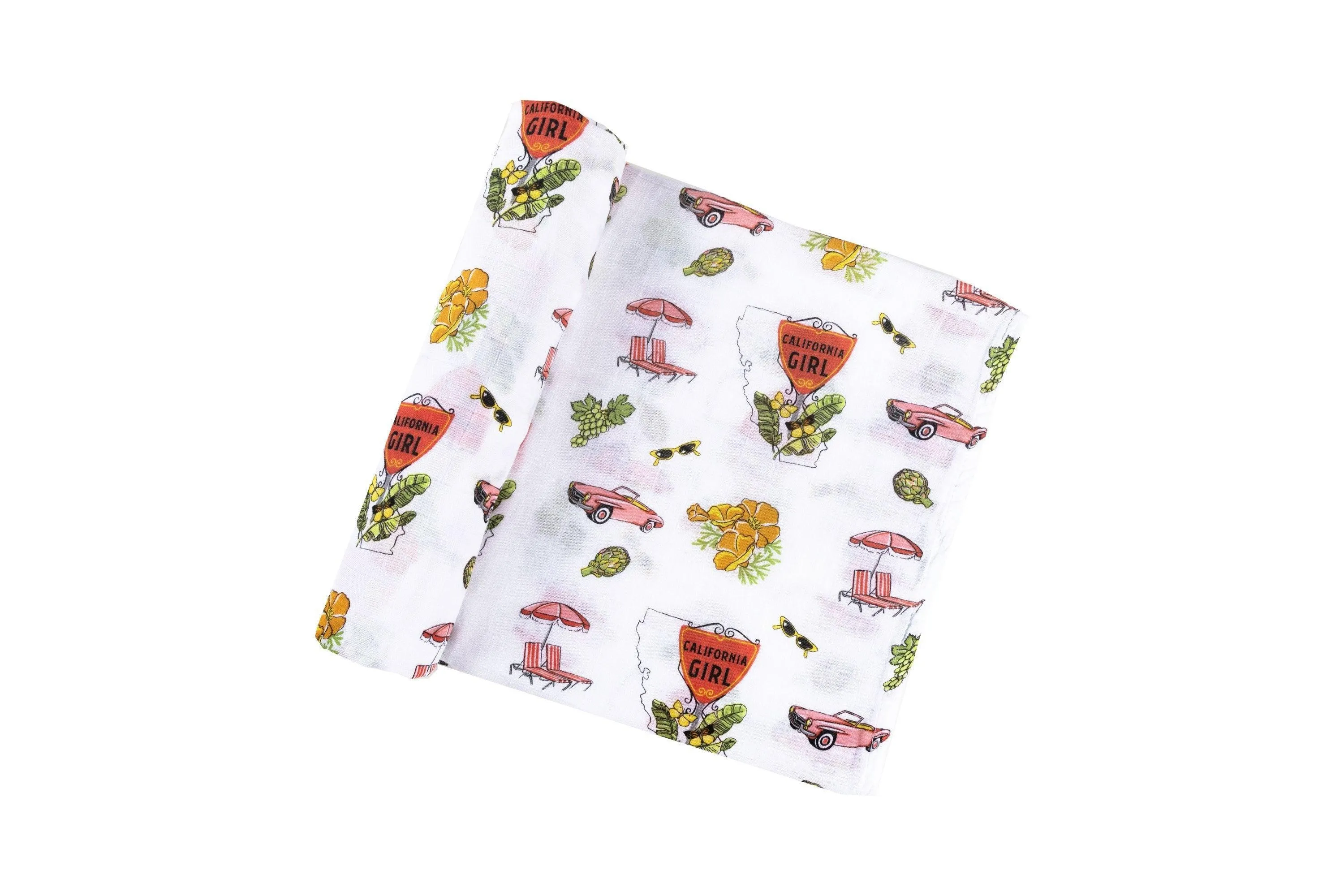 Gift Set: California Girl Muslin Swaddle Blanket and Burp Cloth/Bib Combo