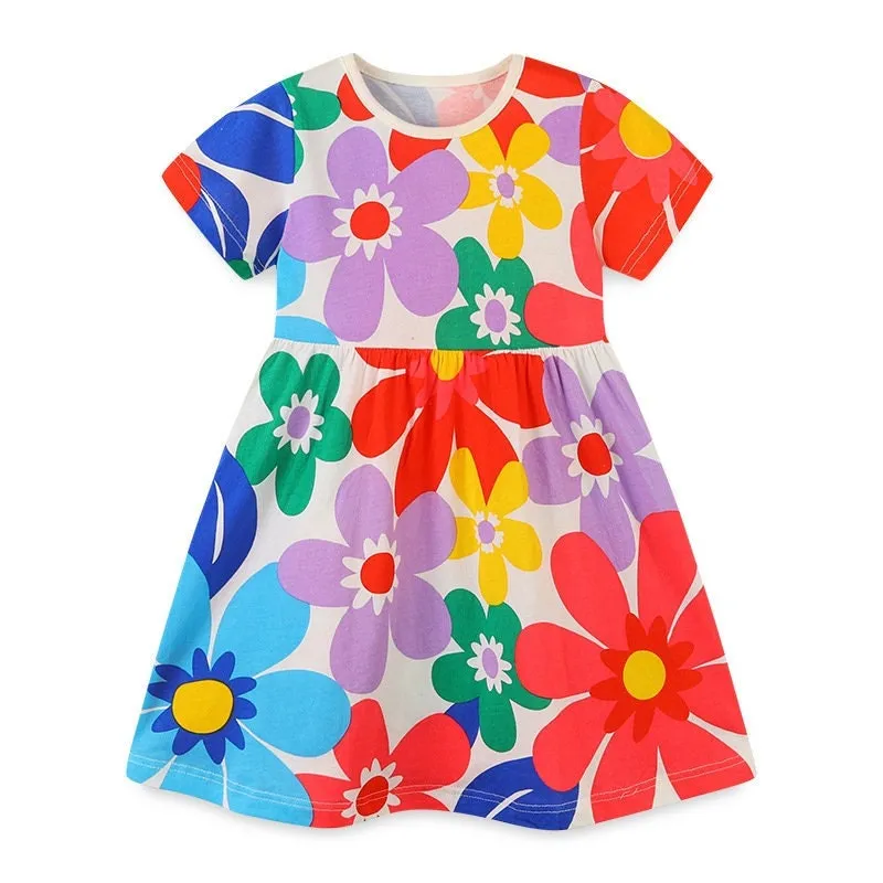 Girls Floral Short Sleeve Summer Dress