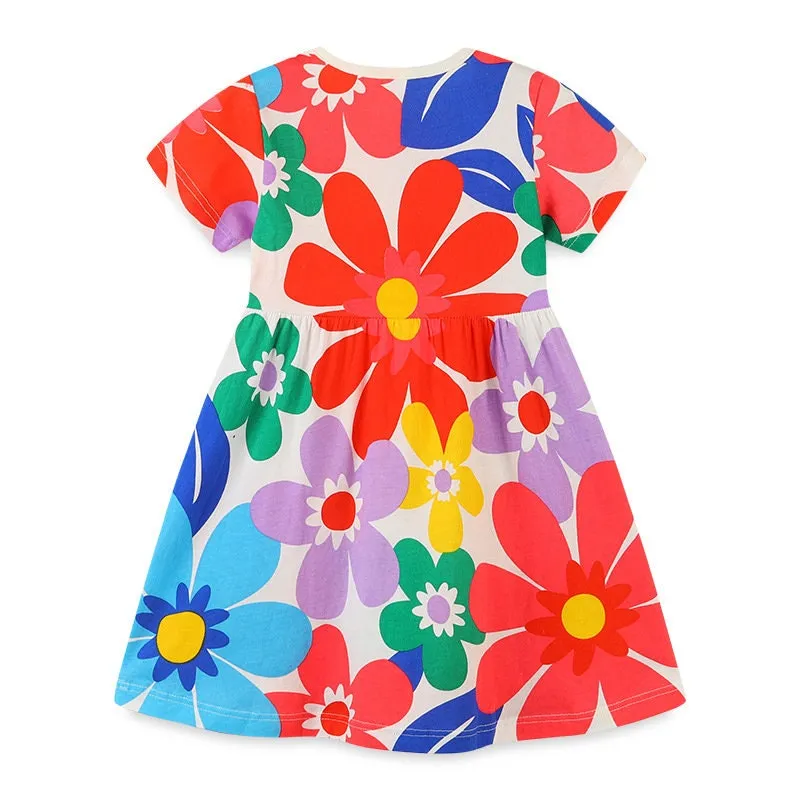 Girls Floral Short Sleeve Summer Dress