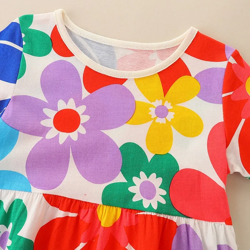 Girls Floral Short Sleeve Summer Dress