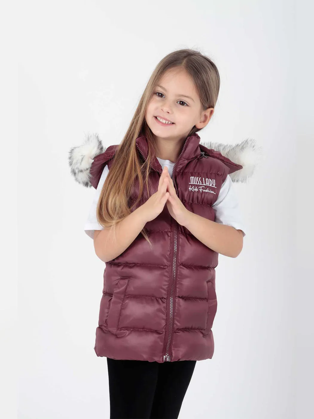 Girls Hooded trend fur swelling vest ak215657