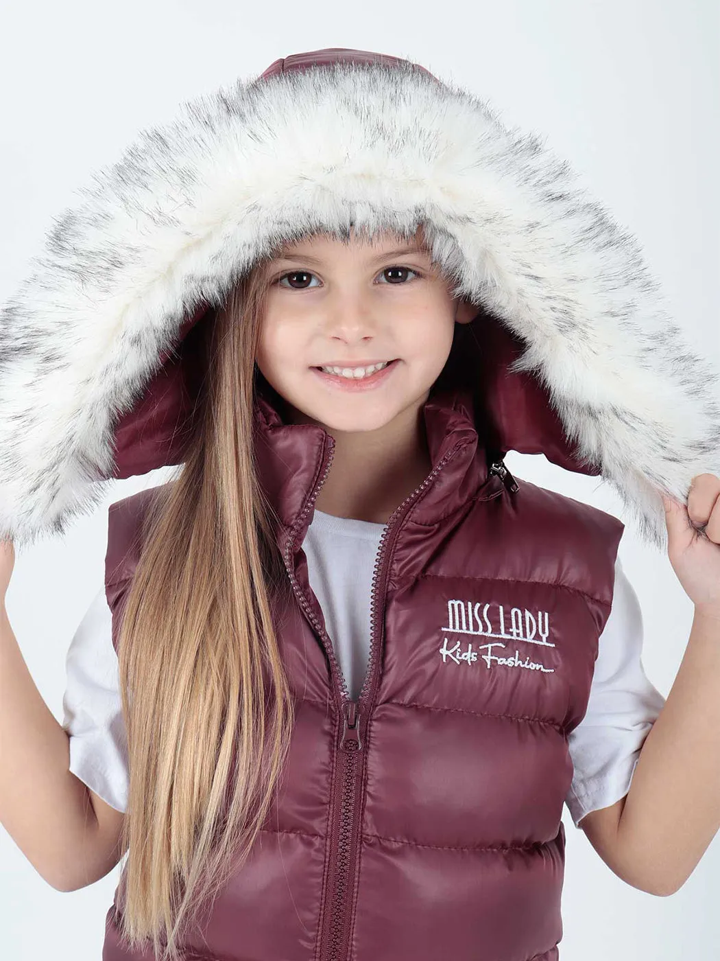 Girls Hooded trend fur swelling vest ak215657