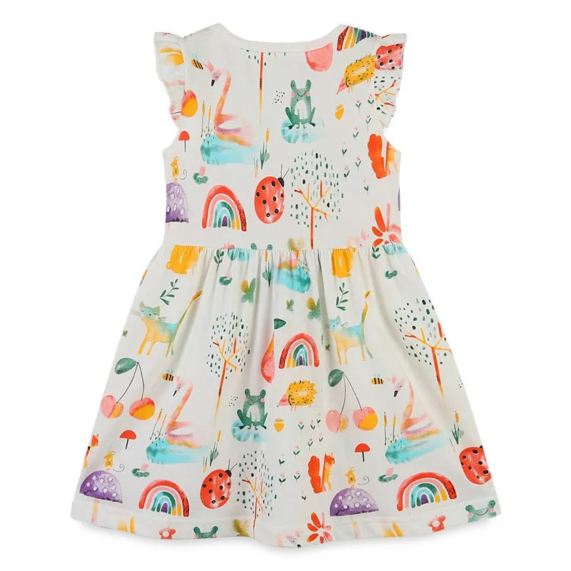 Girls Rainbow Pattern Sleeveless Summer Tutu Dress