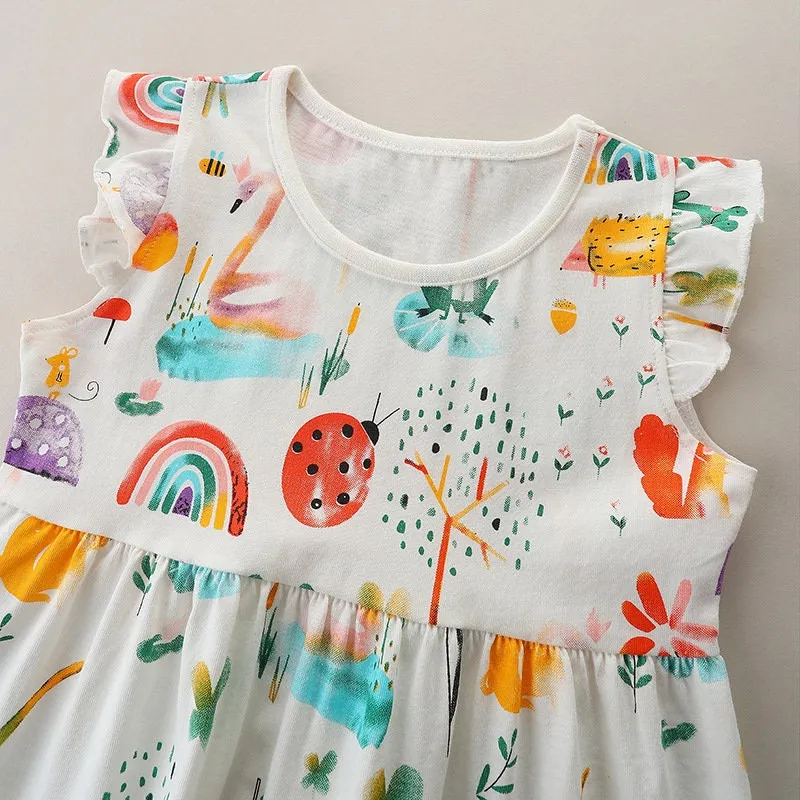 Girls Rainbow Pattern Sleeveless Summer Tutu Dress