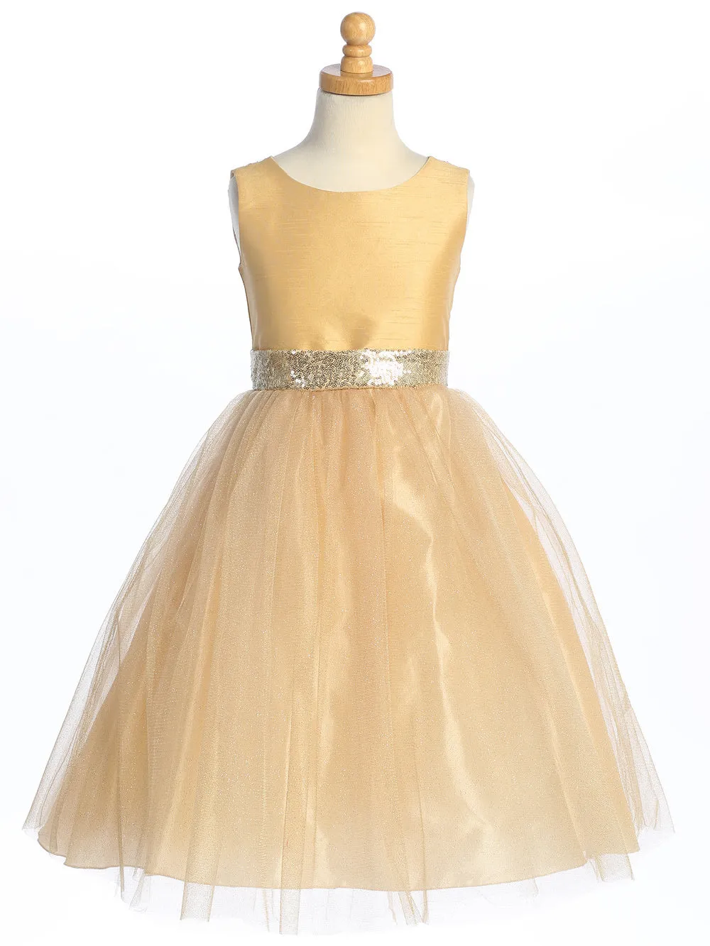 Gold Flower Girl Dress w/ shantung & sparkle tulle with sequins