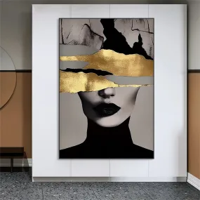 Golden Girl Fashion Wall Art Fine Art Canvas Prints Modern Abstract Portrait Pictures For Living Room Bedroom Boutique Salon Art Decor