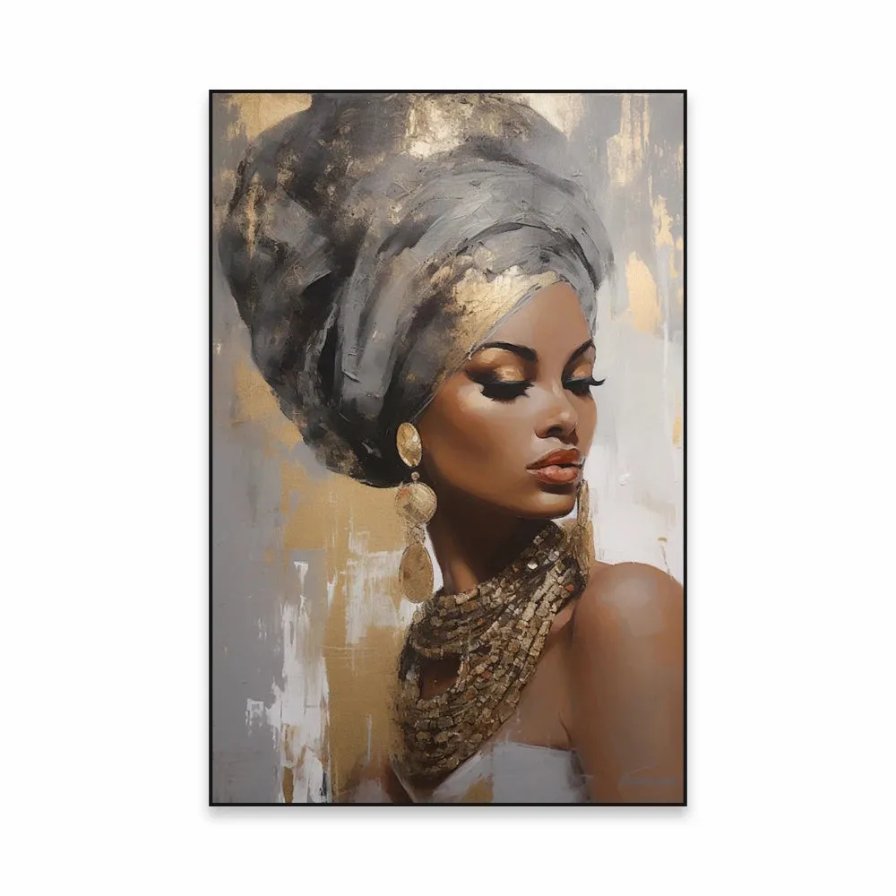 Golden Girl Fashion Wall Art Fine Art Canvas Prints Modern Abstract Portrait Pictures For Living Room Bedroom Boutique Salon Art Decor