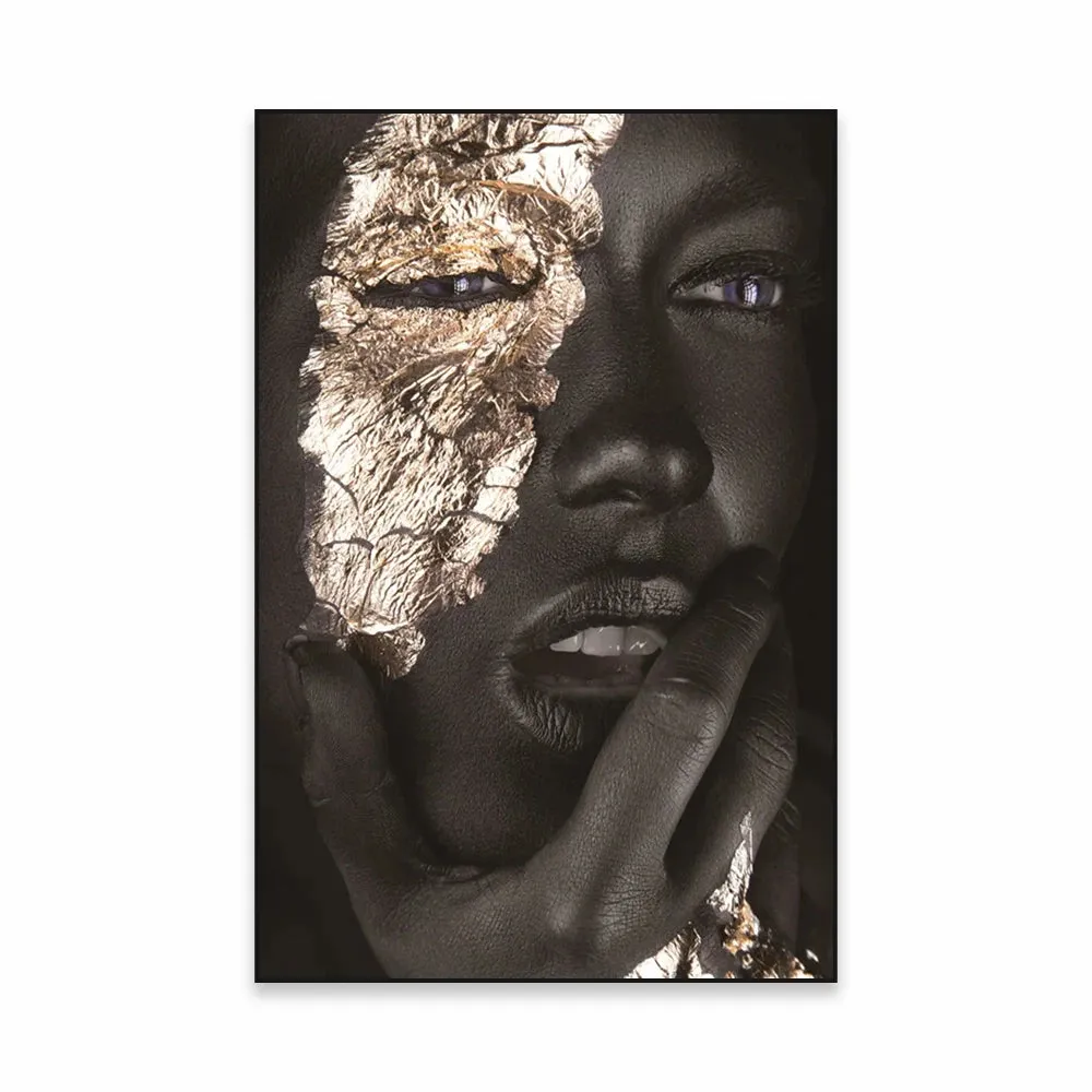 Golden Girl Fashion Wall Art Fine Art Canvas Prints Modern Abstract Portrait Pictures For Living Room Bedroom Boutique Salon Art Decor