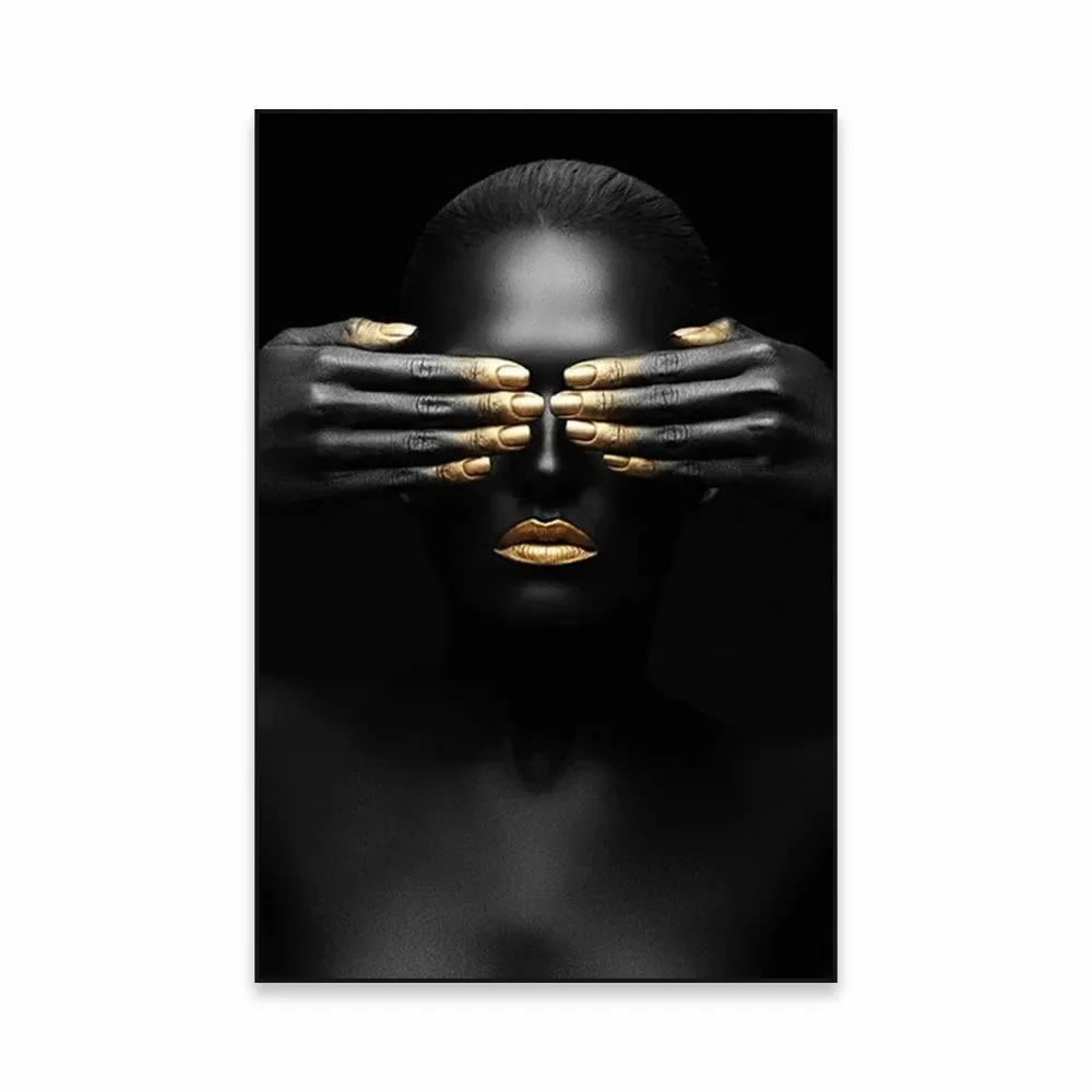 Golden Girl Fashion Wall Art Fine Art Canvas Prints Modern Abstract Portrait Pictures For Living Room Bedroom Boutique Salon Art Decor