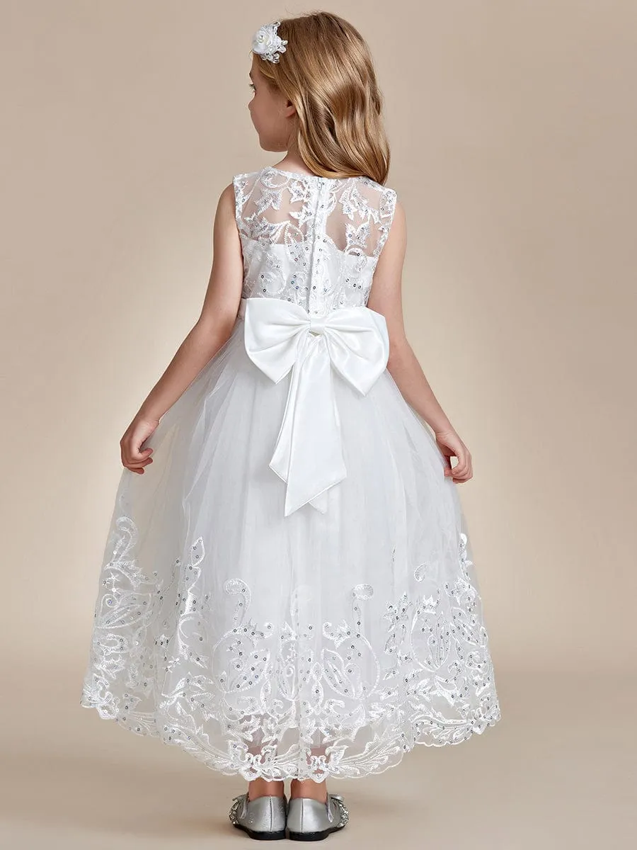 Gorgeous Applique Princess Dress for Flower Girl with Bowknot