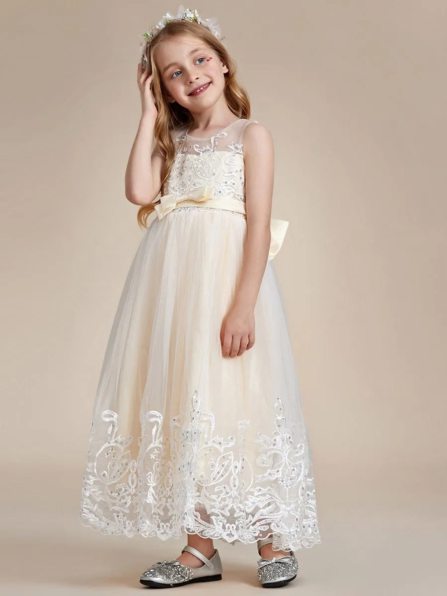 Gorgeous Applique Princess Dress for Flower Girl with Bowknot