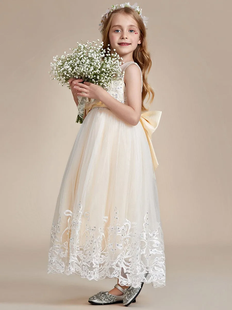 Gorgeous Applique Princess Dress for Flower Girl with Bowknot