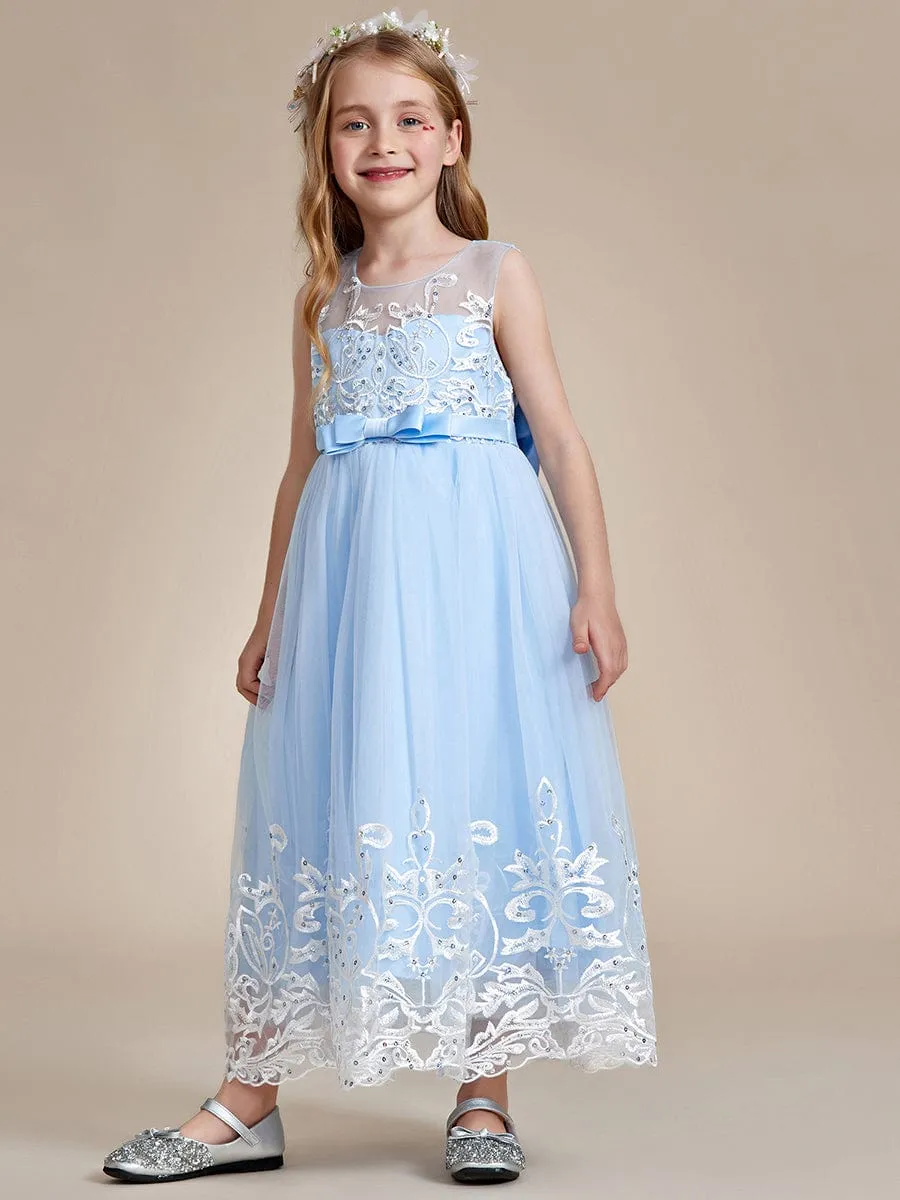 Gorgeous Applique Princess Dress for Flower Girl with Bowknot