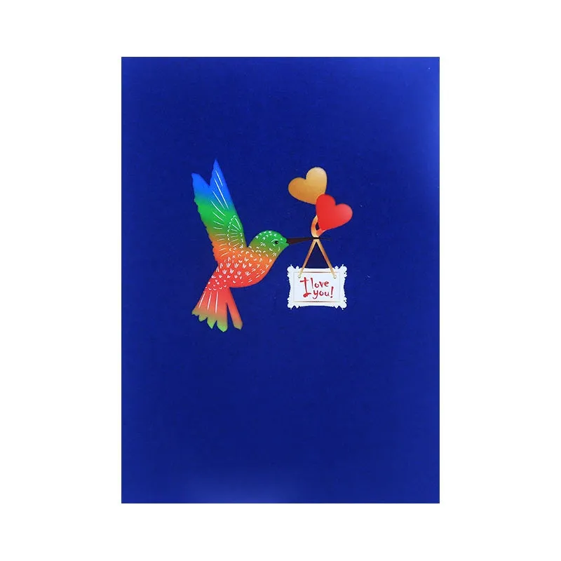 Hummingbird Bird I Love you Pop Up Greeting Card - Handmade, Perfect for Thinking of You, Congrats, Girls' Gifts & Thank You gift